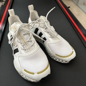 Adidas White Gold Plaid NMDs